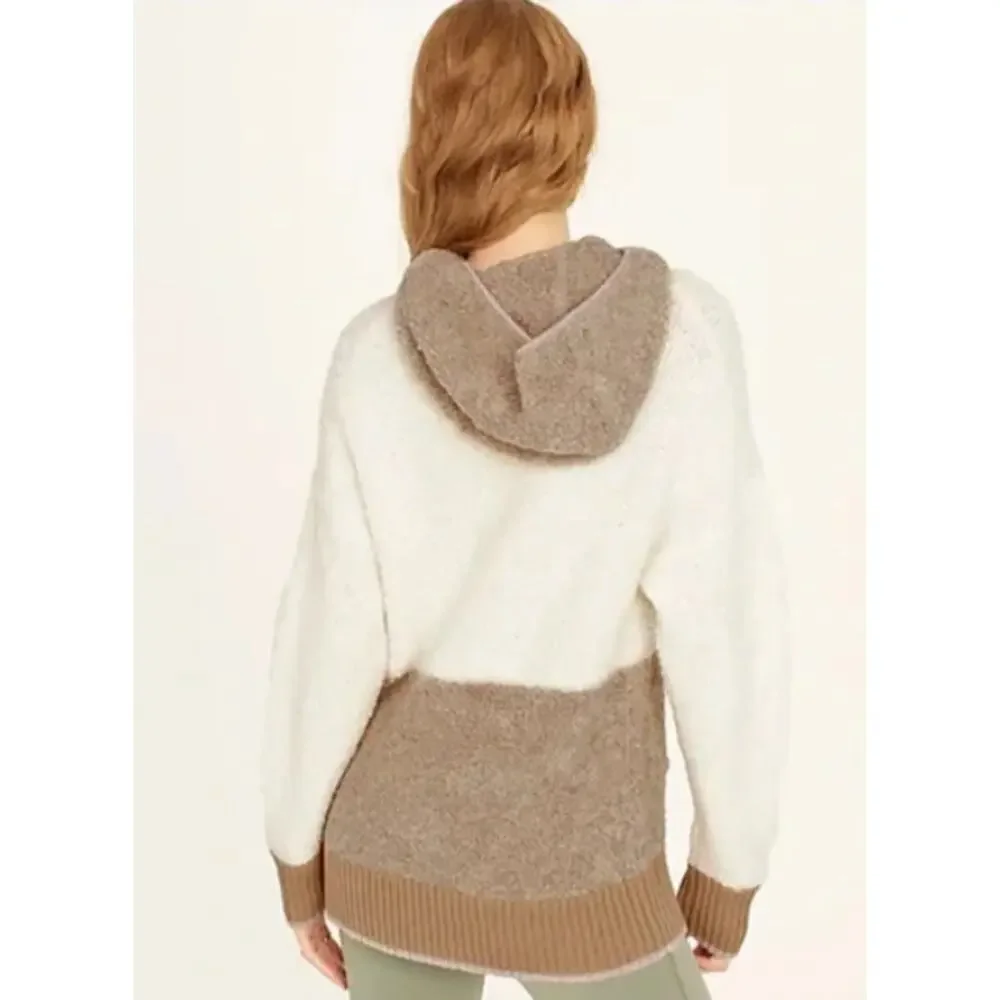 J.Crew Colorblock Sweater Hoodie White Mocha Women's L/XL Cozy Oversized *Flaw